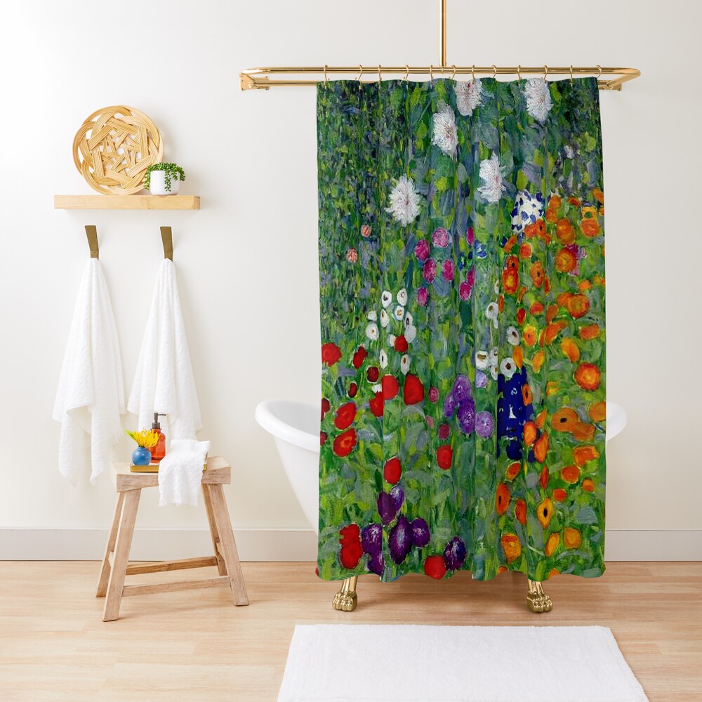 GUSTAV KLIMT : Vintage 1918 Bauerngarten Flower Garden Print Shower Curtain