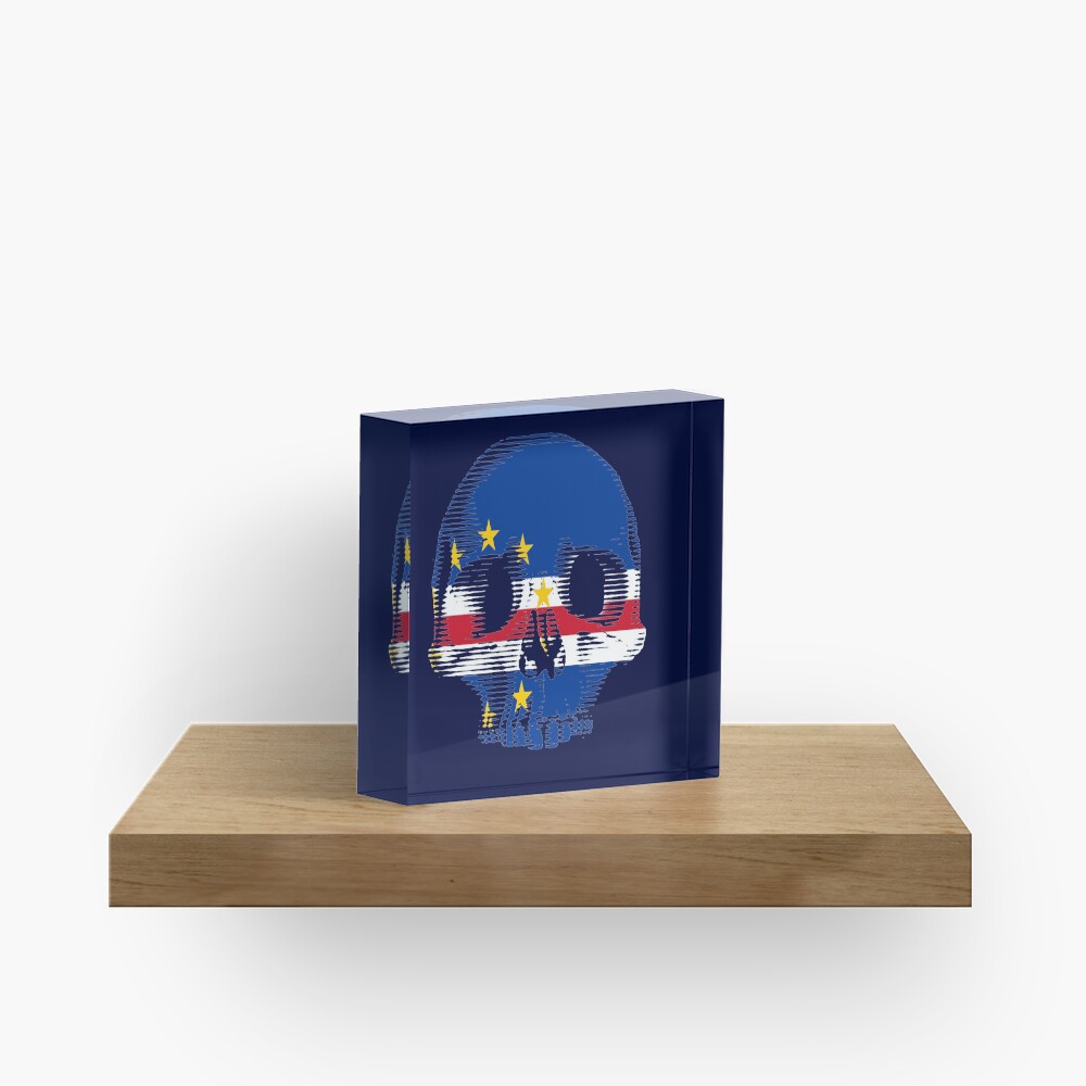 Cape Verde Flag Skull Distressed Vintage Retro Acrylic Block