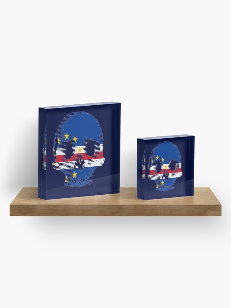 Alternate view of Cape Verde Flag Skull Distressed Vintage Retro Acrylic Block