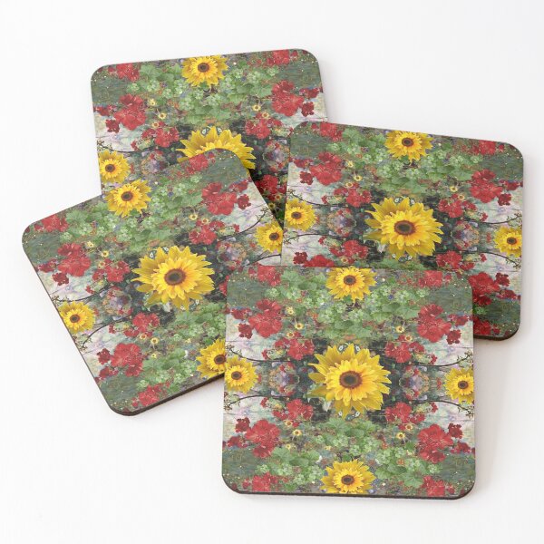 Item preview,  ABSTRACT RED GERANIUMS & YELLOW SUNFLOWERS GARDEN designed and sold by sharlesart.