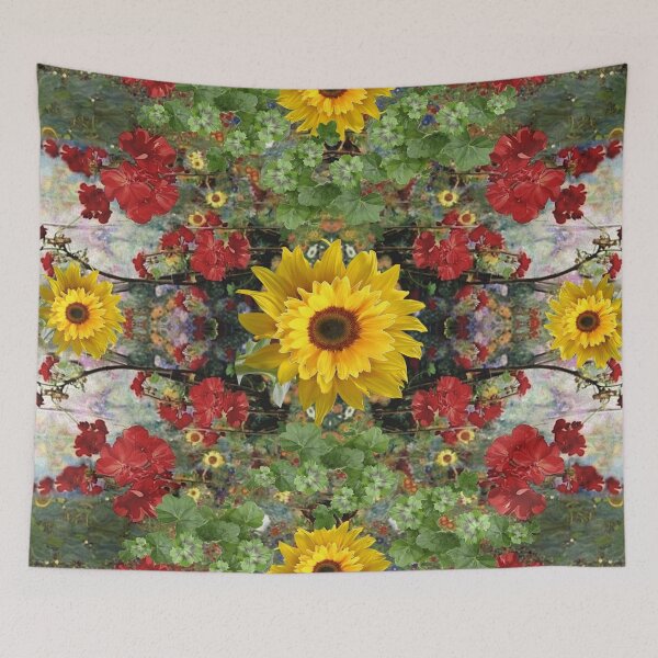 Item preview,  ABSTRACT RED GERANIUMS & YELLOW SUNFLOWERS GARDEN designed and sold by sharlesart.