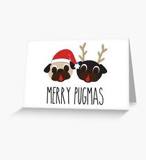 Frohe Pugmas Santa & Rentier Möpse Muster 2 Grußkarte