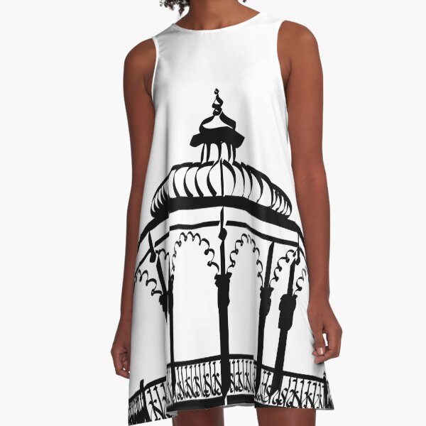 Bandstand Brighton UK, black print A-Line Dress