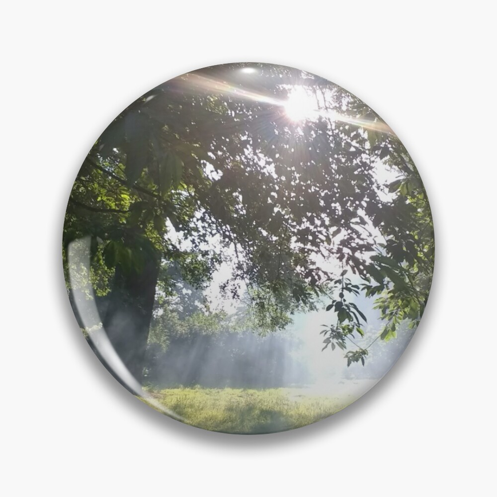 Merch #12 -- Smoky Tree Sun Rays - Portrait Shot (Pearson Park) Pin