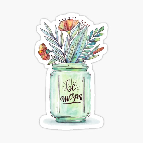 Mason Jar With Flowers Stickers | Redbubble