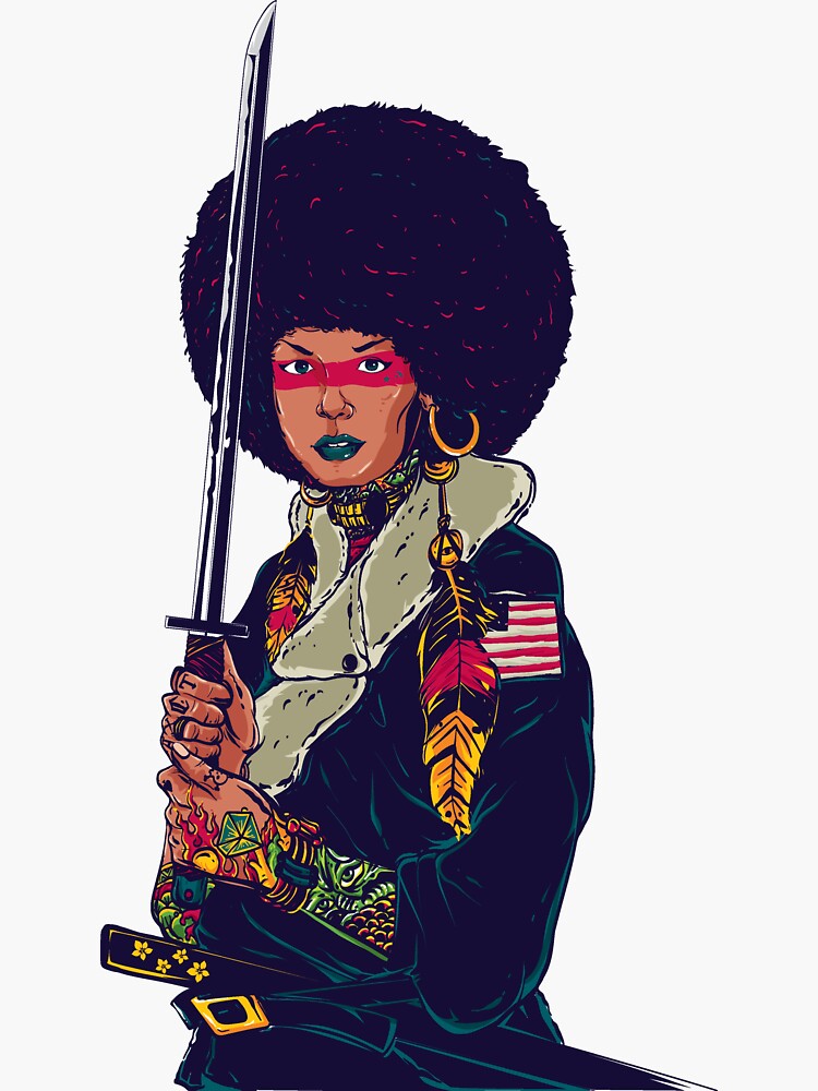 "afro girl with samurai " Sticker for Sale by rockbone | Redbubble