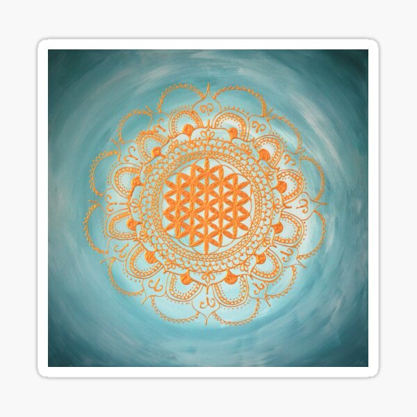 Lebensblume Mandala "Ocean" gold auf türkis Sticker