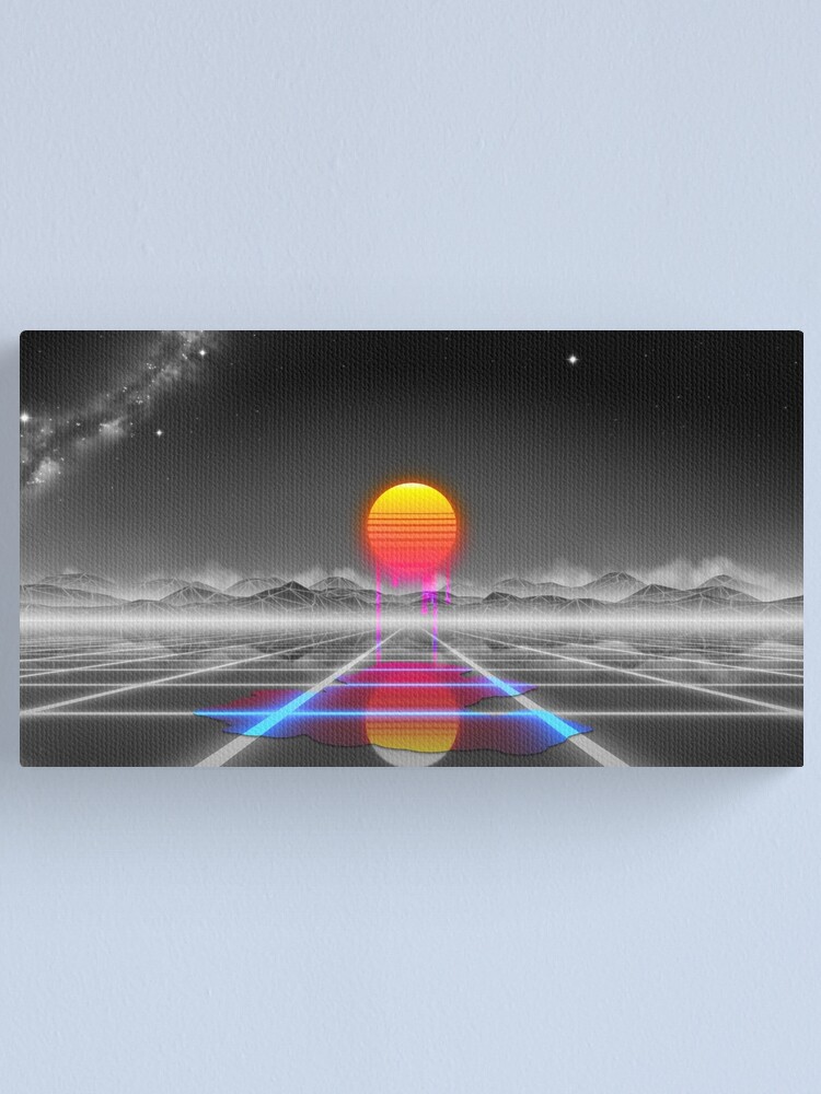 Alternate view of Dripping colored sun in a synthwave landscape Canvas Print