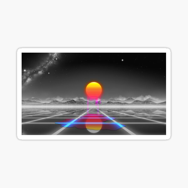 Dripping colored sun in a synthwave landscape Sticker