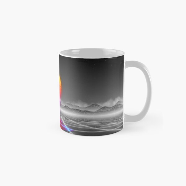 Dripping colored sun in a synthwave landscape Classic Mug