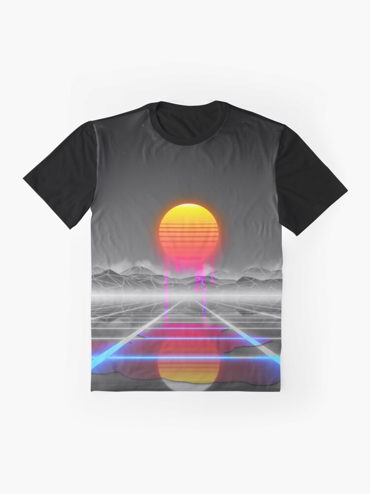 Alternate view of Dripping colored sun in a synthwave landscape Graphic T-Shirt