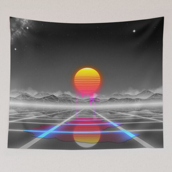 Item preview, Dripping colored sun in a synthwave landscape designed and sold by Gaia Dream Creation.