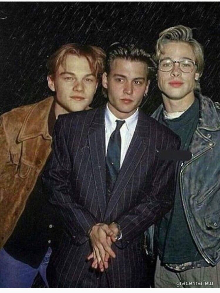 Johnny Depp Brad Pitt Leonardo Dicaprio "Young Brad Pitt, Leonardo DiCaprio, and Johnny Depp" Sticker by