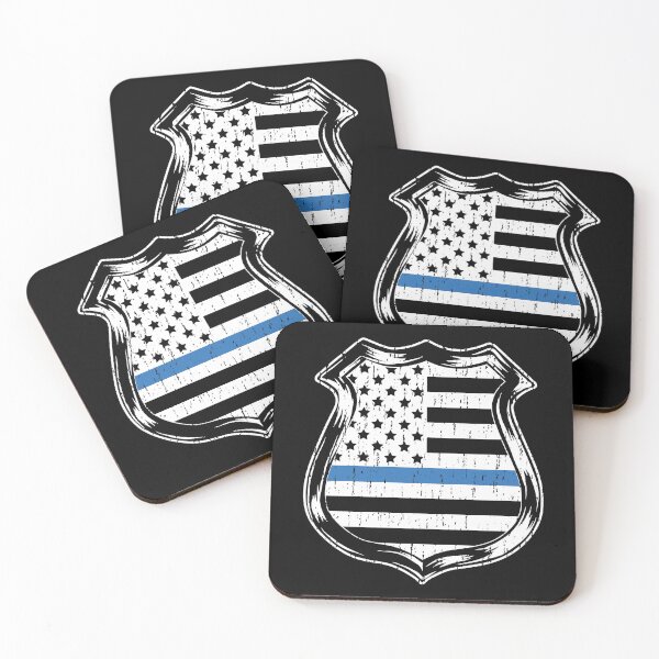 Thin Blue Line American Flag Police Badge Law Enforcement Coasters (Set of 4)