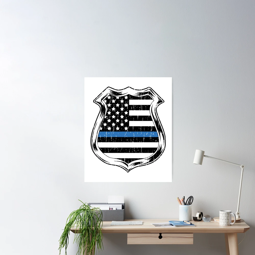 Thin blue line flag badge reel Police Officer facility wife shield charm  magnet back option love of duty  Gump art TBL support ER