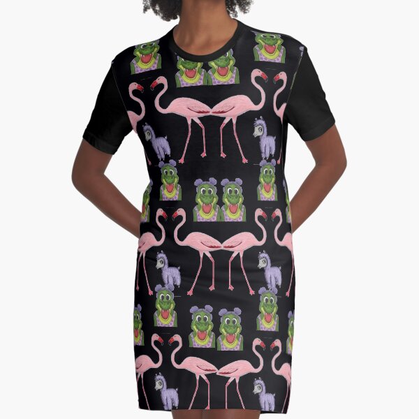 Menagerie. Alligator, llama and flamingo Graphic T-Shirt Dress