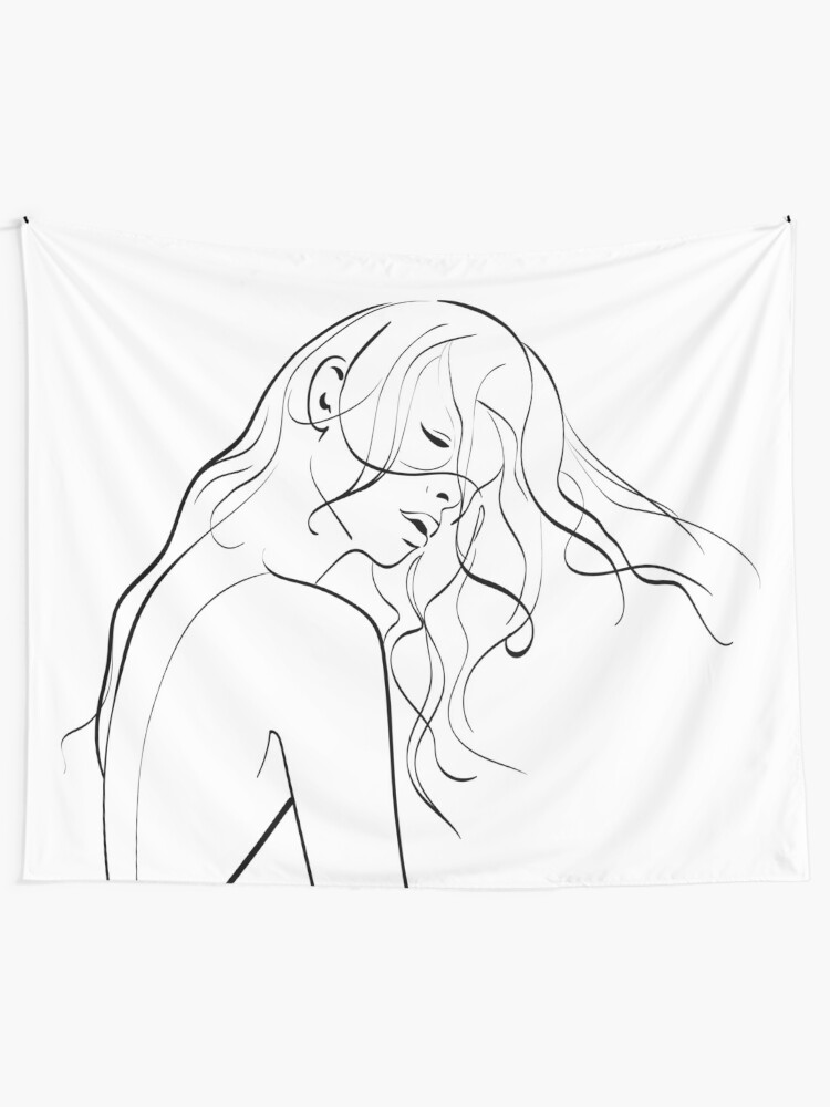 Woman One Line Drawing Abstract Face Art Extra Large Wall Fashion Poster Femme Mothers Day Gift Sketch Print Beauty Hair Salon Decor Female Tapestry By Galleryartfield Redbubble