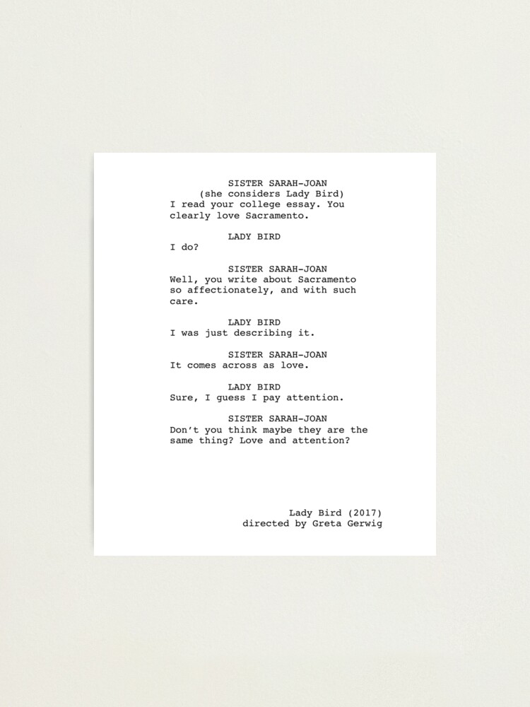 Alternate view of Lady Bird Script Excerpt Photographic Print