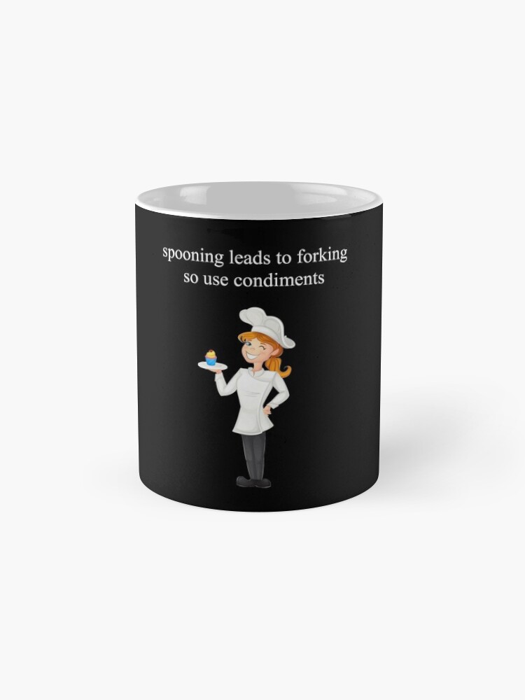 Alternate view of Spooning Leads To Forking Meme Sassy Cook Chef Waitress Quote Mug