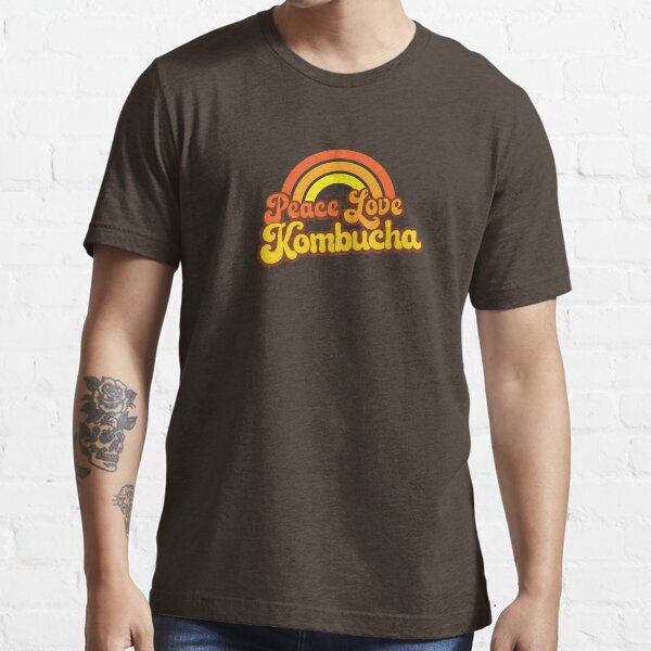 PEACE, LOVE, KOMBUCHA - Retro Rainbow Essential T-Shirt