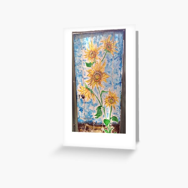 Sunflowers on old wooden Door Greeting Card