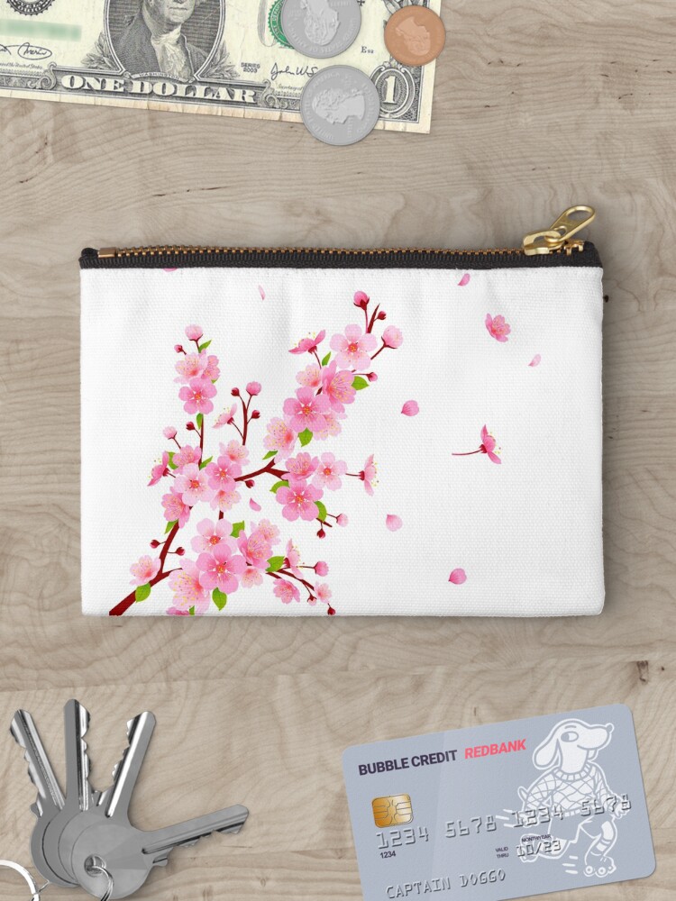 Cherry Blossom Zipper Pouch, Blossom Card Wallet, Cherry Blossom Coin Pouch, Sakura Gift, Pink Blossom Zipper Wallet, Pink Floral Gift