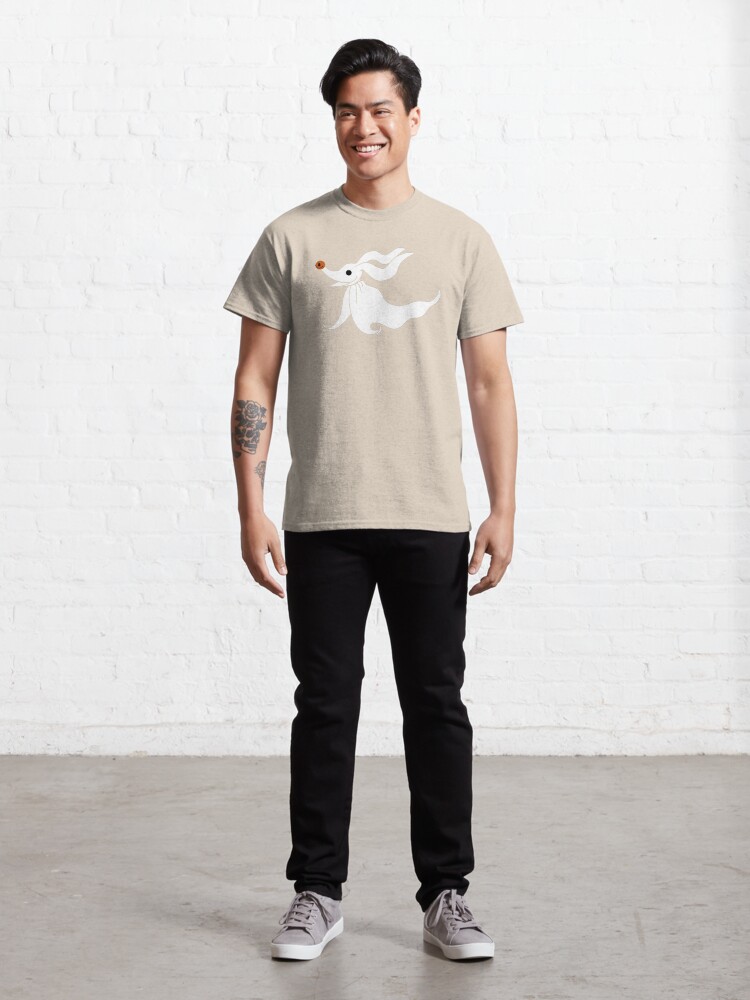 Alternate view of Zero - Nightmare Before Christmas, Skellington, Pumpkin King, White, Grin, Evil, Halloween, Christmas, Finkelstein, Dog, Ghost, Nose Classic T-Shirt