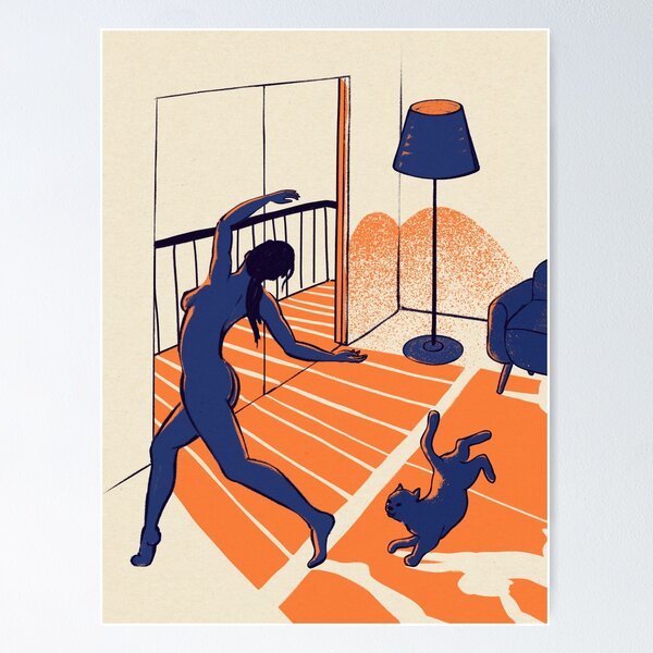 Item preview, Dancing with the cat | Moody sunset light and shadows | Aesthetic room | lets dance Naked | Femme Fatale | Sunlight | Alone at Home Again | Balcony | Quarantine Pawfect Buddies | Reusable Facemask designed and sold by Any Color Designs.
