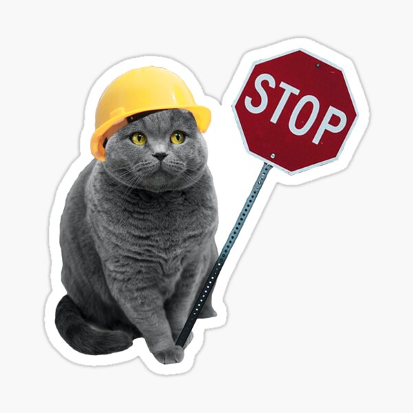 Construction Cat Says Stop Sticker