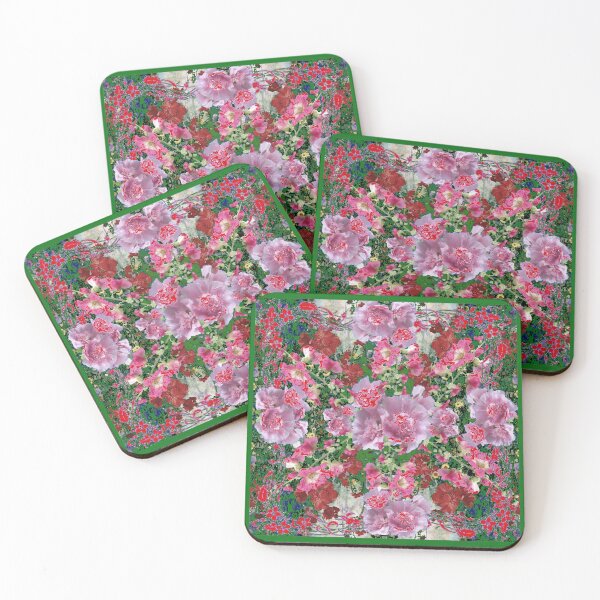 Item preview,  GREEN ART & PINK HOLLY HOCKS GARDEN  PATTERNS designed and sold by sharlesart.