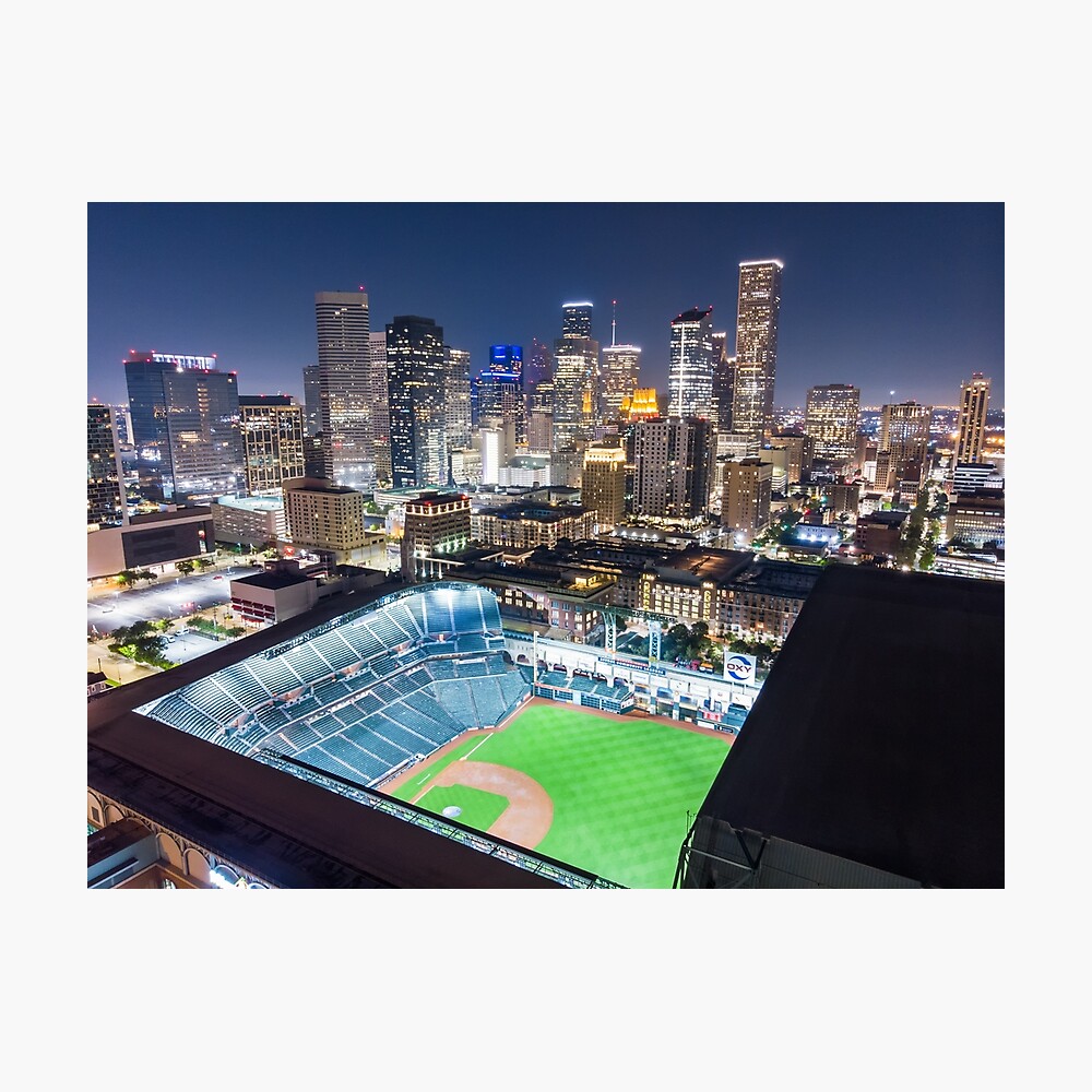 Houston Skyline lit up at night with Minute Maid Park Poster for Sale by  Raul Cano