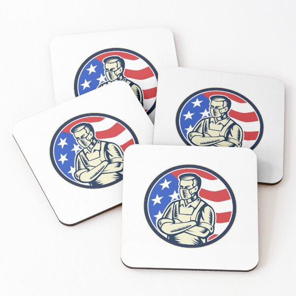 Item preview, Food Worker Wearing Mask USA Flag Retro designed and sold by patrimonio.