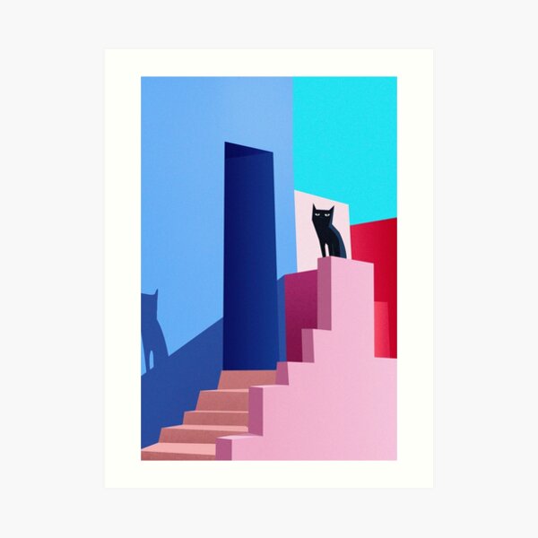 Cat On Ledge In Greece Art Print