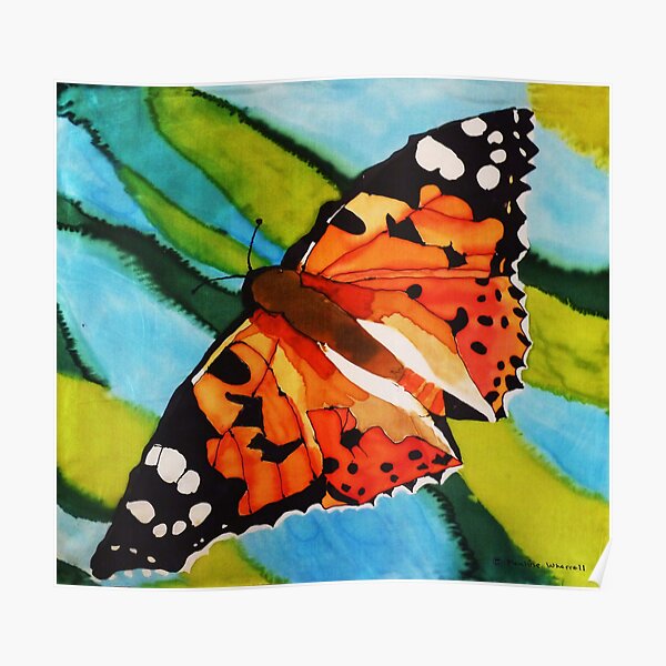 Painted lady butterfly on silk Poster