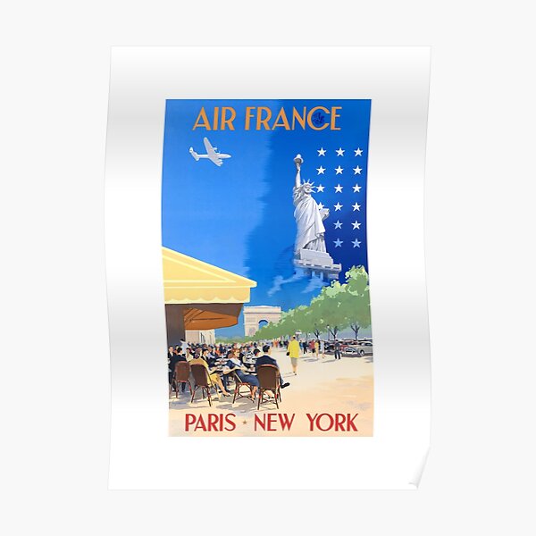 1951 Paris New York Air France Advertising Poster Poster