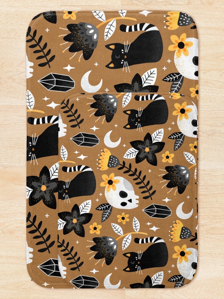 Alternate view of Black Cat And Floral Skull Bath Mat