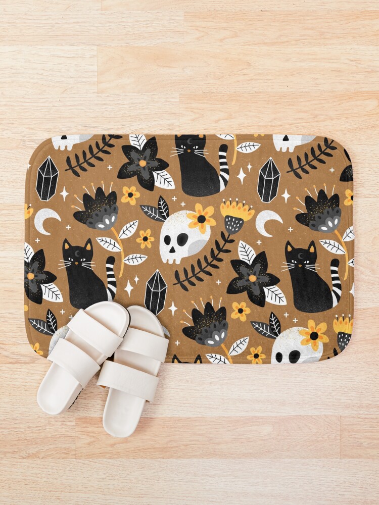 Alternate view of Black Cat And Floral Skull Bath Mat