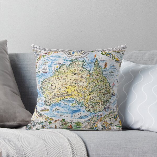 Antique Map of Australia, Patriotism and Resources Throw Pillow