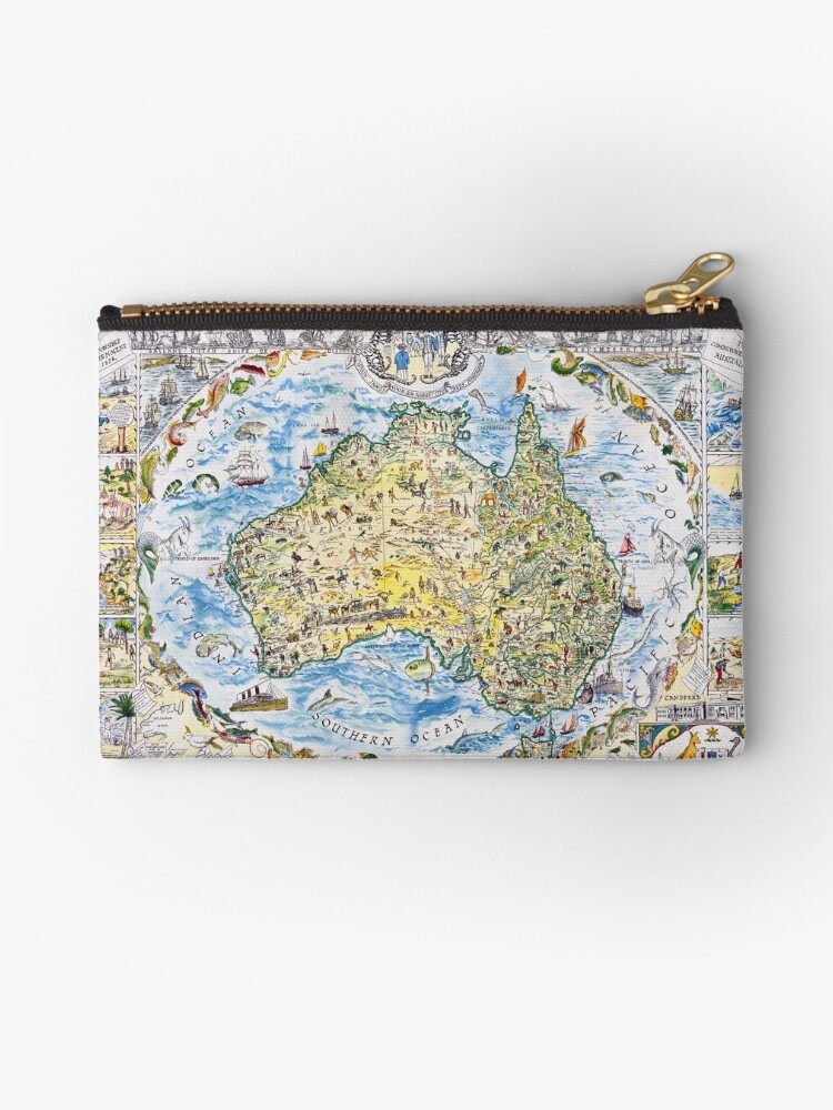 Thumbnail 1 of 4, Zipper Pouch, Antique Map of Australia, Patriotism and Resources designed and sold by sunrisecoast.