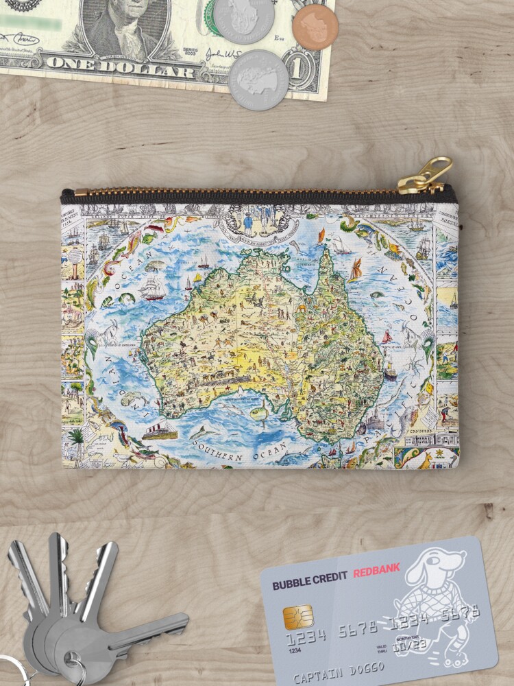 Thumbnail 3 of 4, Zipper Pouch, Antique Map of Australia, Patriotism and Resources designed and sold by sunrisecoast.