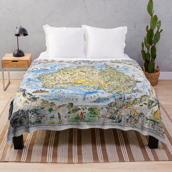 Antique Map of Australia, Patriotism and Resources Throw Blanket