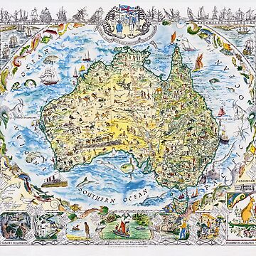 Artwork thumbnail, Antique Map of Australia, Patriotism and Resources by sunrisecoast