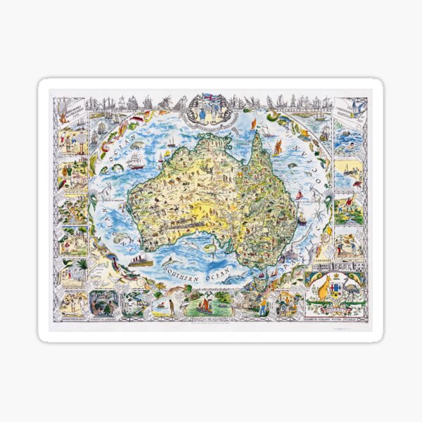 Antique Map of Australia, Patriotism and Resources Sticker