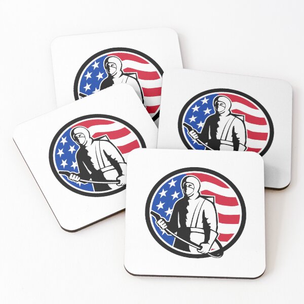 Item preview, Industrial Worker Spray Disinfectant Standing USA Flag Retro designed and sold by patrimonio.
