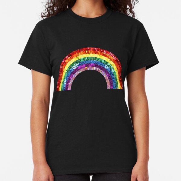 70's 80's Vibe Rainbow Retro Vintage Sequin Print Classic T-Shirt