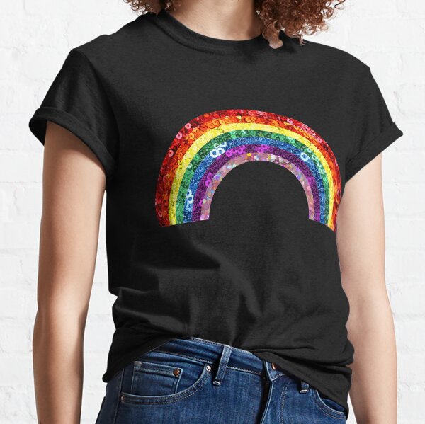 70's 80's Vibe Rainbow Retro Vintage Sequin Print Classic T-Shirt