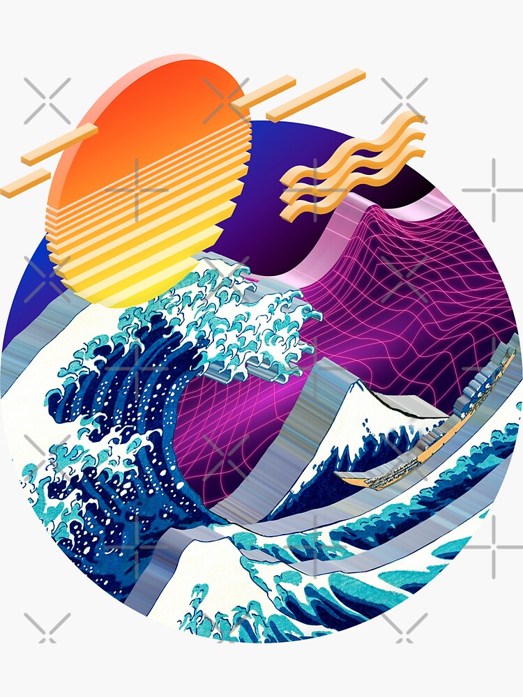 Isometric Synthwave The Great Wave Off Kanagawa [synthwave Vaporwave