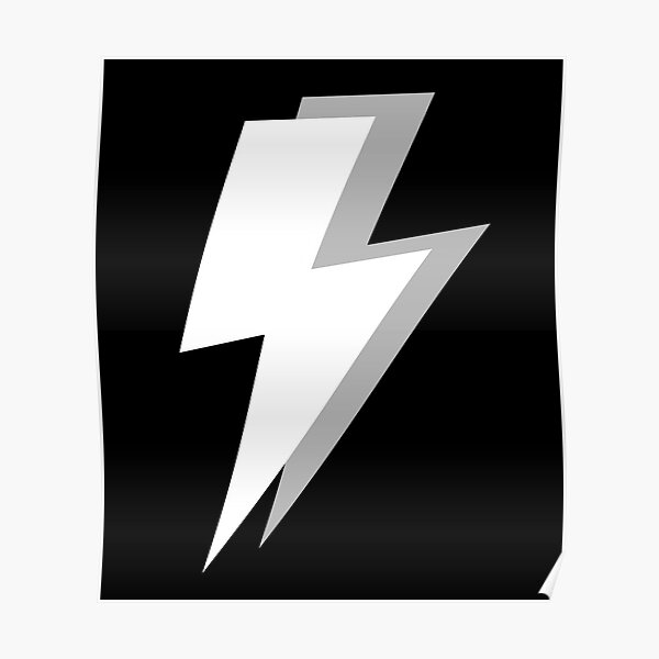 White and Grey Lightning on a Black Background Poster