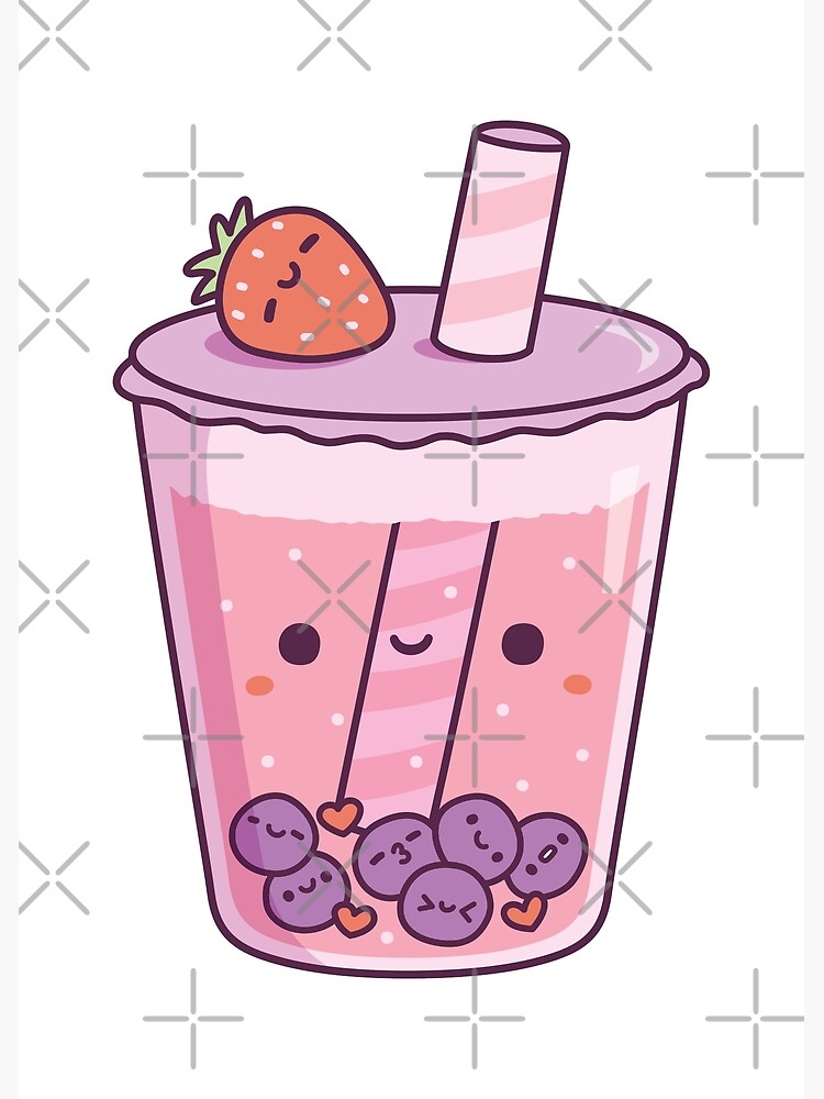Kawaii Strawberry Milk Boba Tea | Art Print