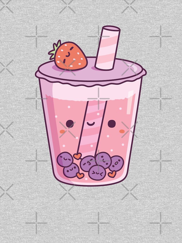 Womens Kawaii Aesthetic Cute Boba Bubble Milk Tea Pink Premium T-Shirt